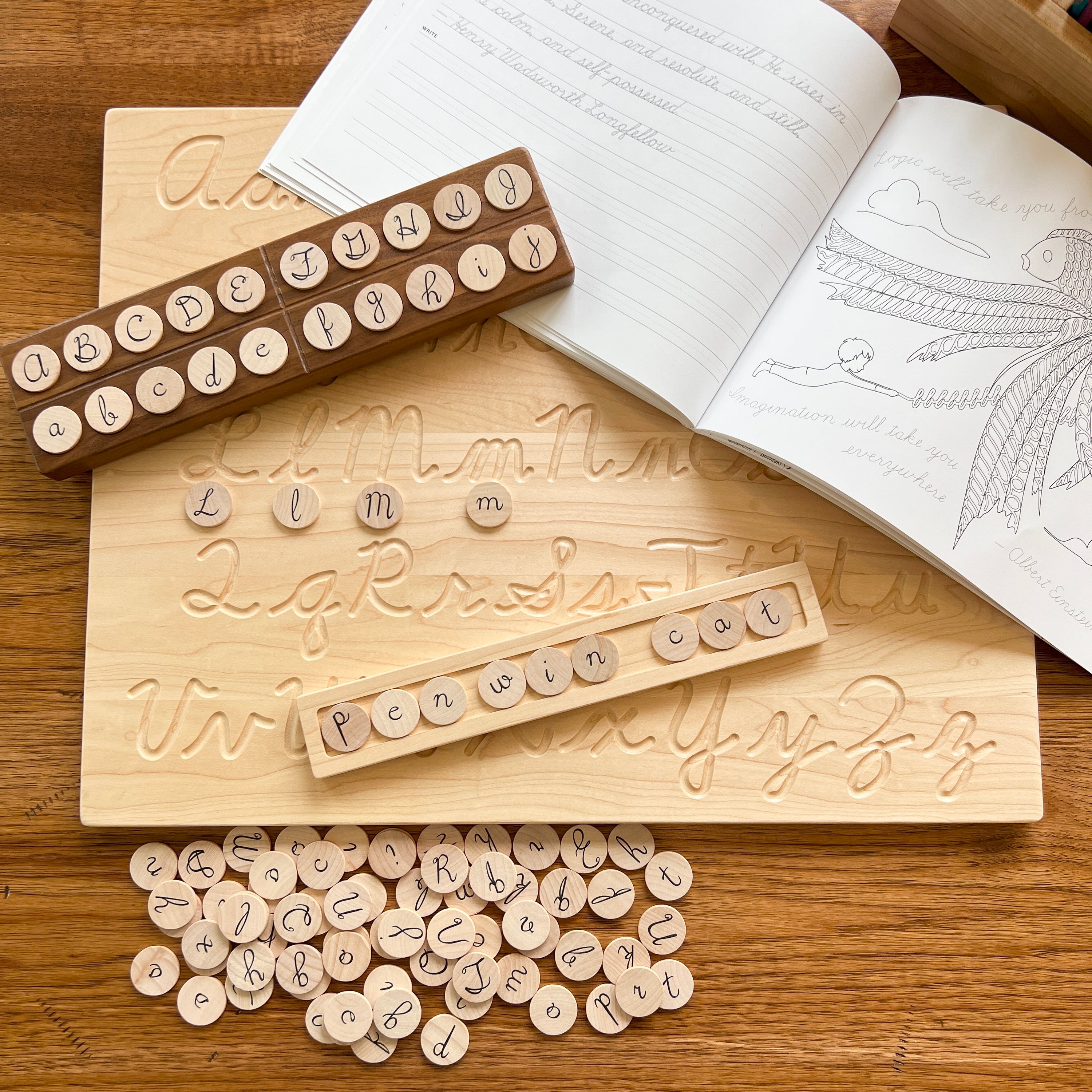 An educational wood puzzle for children, teaching the English alphabet